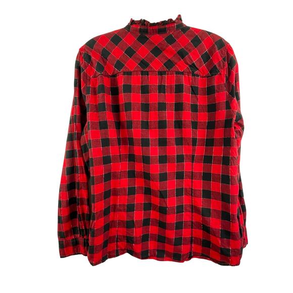 J. CREW Red Black Buffalo Check Plaid Pattern Button Down Womens XL Christmas - Picture 7 of 13